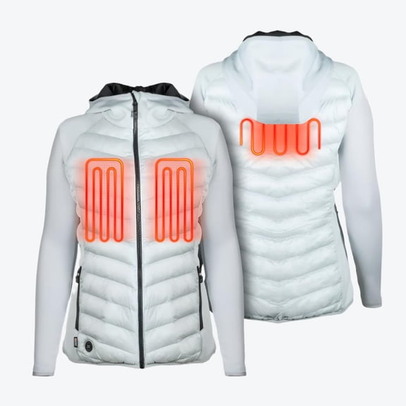 Mobile Warming Ventani Hybrid Heated Jacket for Women, Hooded, Stretch Knit Sides, 7.4V Battery, Crystal Blue, XS