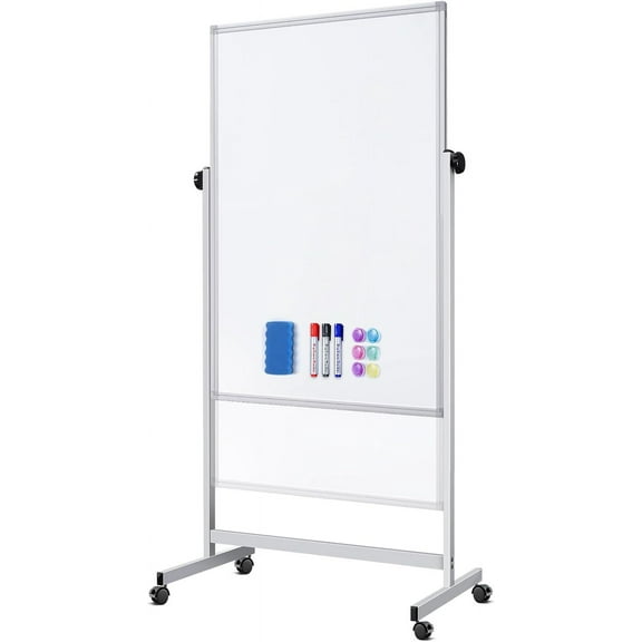 Mobile Whiteboard 32x48 Inch Height Adjustable - Double-Sided Magnetic Dry Erase Board
