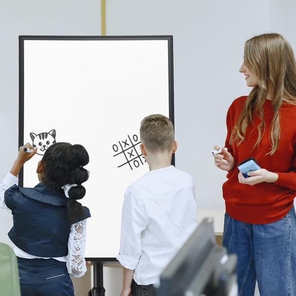 Mobile Whiteboard Standing - 36 X 24 Inches Magnetic Rolling White Board, Height Adjustable Dry Erase Board on Wheels with Flip Chart Hooks, Black
