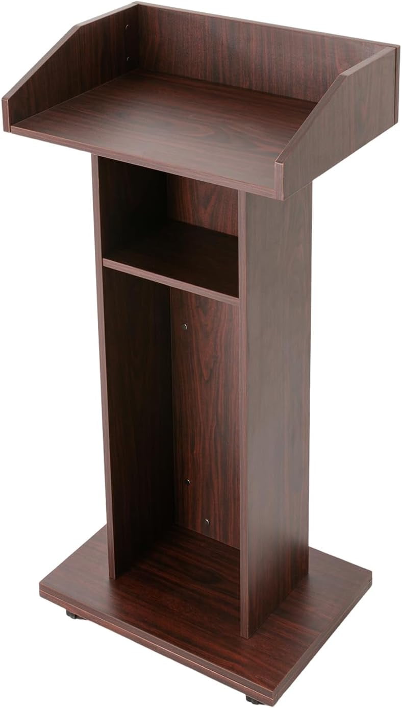 Mobile Wooden Podium Stand Teacher Lectern with Universal Wheels ...