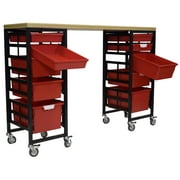 محطة تخزين طاولة العمل المتنقلة مع أعلى الخشب -10 صواني StorSystem-Red