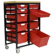 Mobile Workbench Storage Station w/Wood Top -10 StorSystem Trays-Red