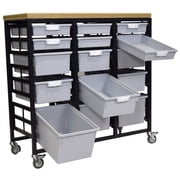 Mobile Workbench Storage Station w/Wood Top -15 StorSystem Trays-Grey