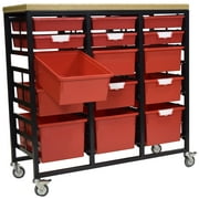محطة تخزين طاولة العمل المتنقلة مع أعلى الخشب -15 صواني StorSystem-Red