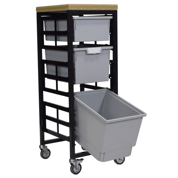Mobile Workbench Storage Station w/Wood Top -3 StorSystem Trays-Gray