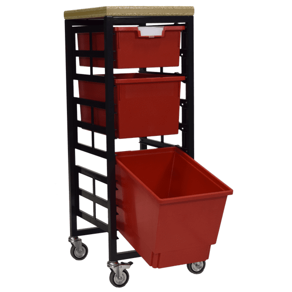 Mobile Workbench Storage Station w/Wood Top -3 StorSystem Trays-Red