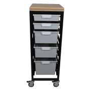 Mobile Workbench Storage Station w/Wood Top -5 StorSystem Trays-Gray