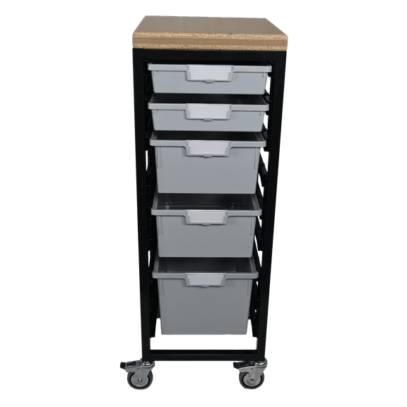 Mobile Workbench Storage Station w/Wood Top -5 StorSystem Trays-Gray