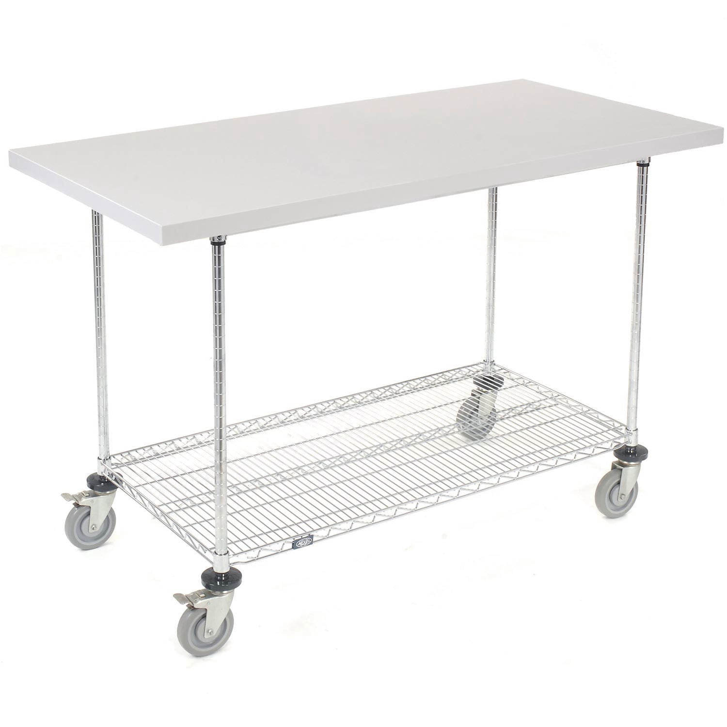 Workbench Cable Rack Mobile Workbench with Wire Rack, Plastic Laminate Square Edge, 60