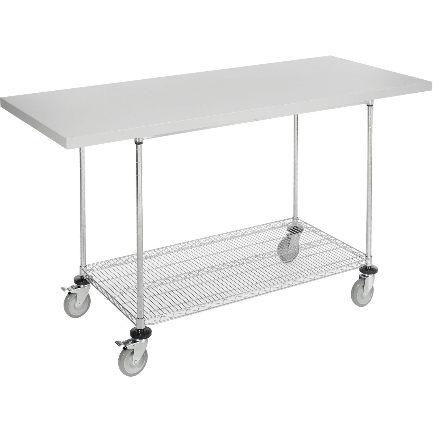 Mobile Workbench with Wire Rack, Plastic Laminate Square Edge, 72