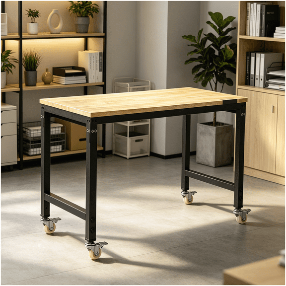 Mobile Workstation Desk with Power Outlet, Pegboard, and Locking Casters for Home Office and Study