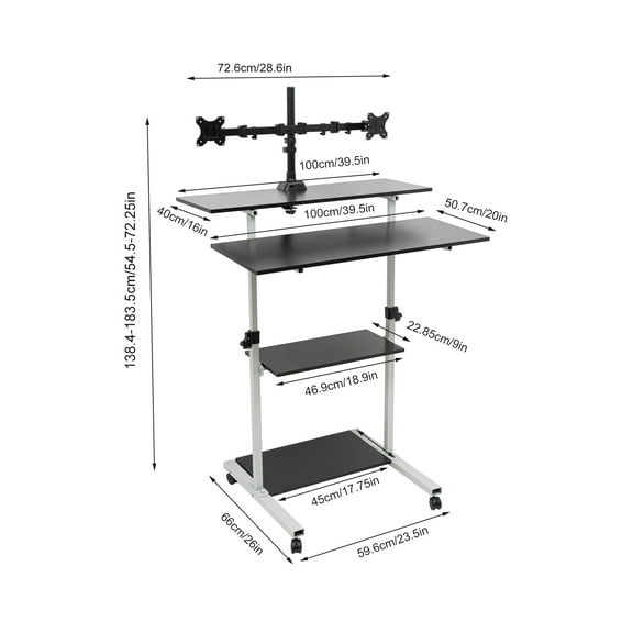 Mobile Workstation with Dual Monitor Mount Adjustable Standing Desk 40in Height