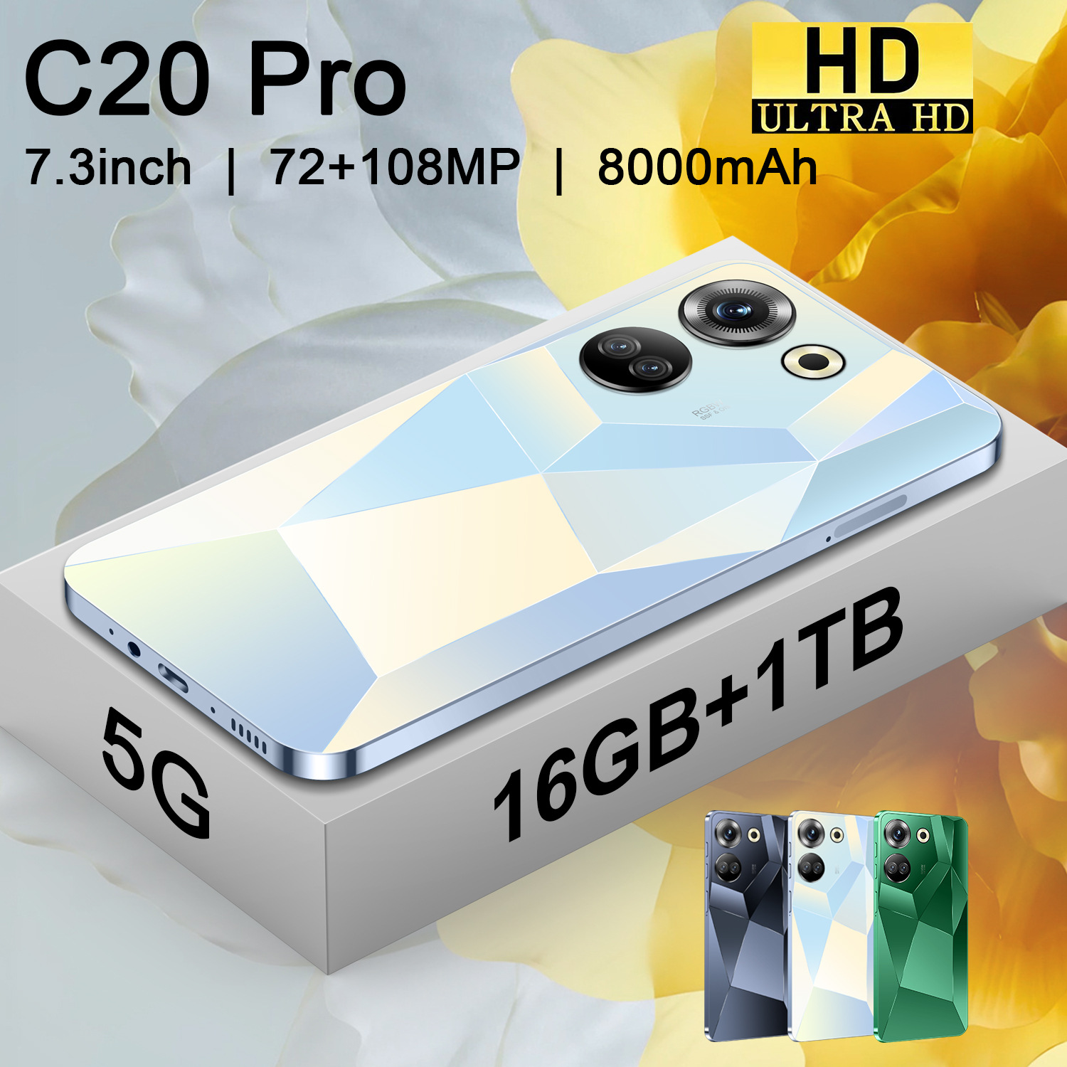 Mobile phone C20Pro hot model 3GB+64GB 7.3 inches 4G network Android 13