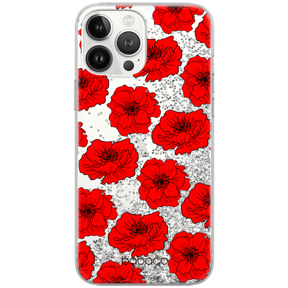 Mobile phone case with glitter overflow effect for Apple IPHONE 13 original and officially Licensed Babaco pattern Flowers 018 optimally adapted to the shape of the mobile phone