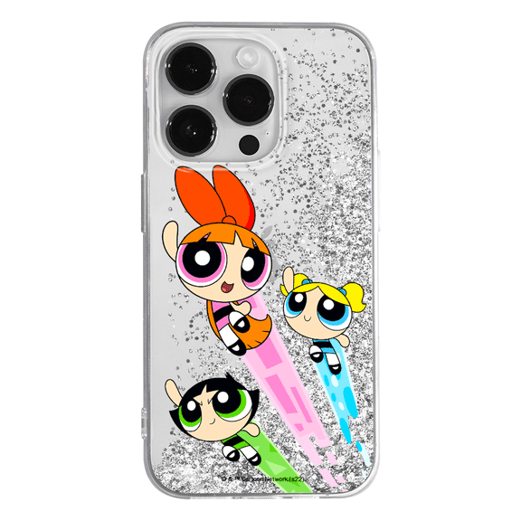 Mobile phone case with glitter overflow effect for Apple IPHONE 15 Plus original and officially Licensed The Powerpuff Girls pattern The Powerpuff Girls 032 adapted to the shape of the mobile phone