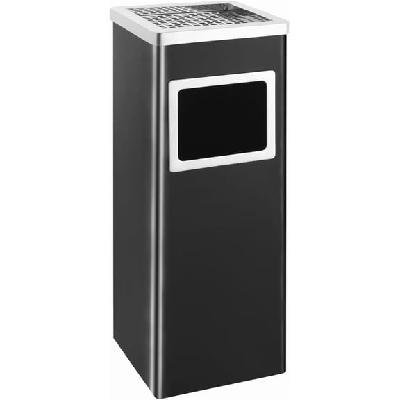 Mobile waste bin with hotel ashtray 45 L steel black furniture for indoor outdoor house living room