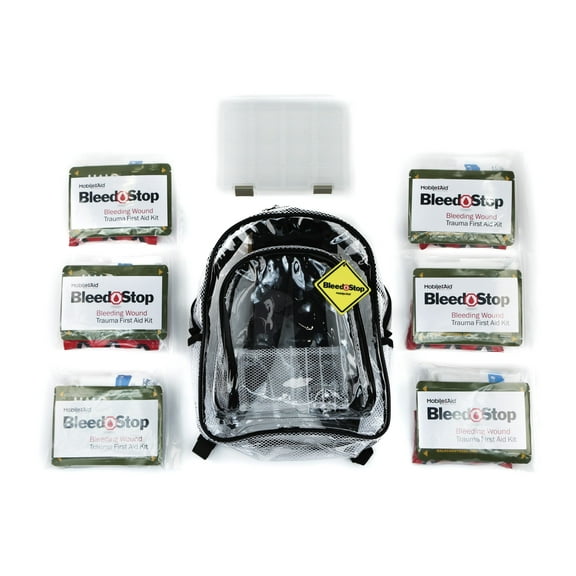 MobileAid Clear-View BleedStop Backpack Kit with 6 Bleeding Control Throw Packs