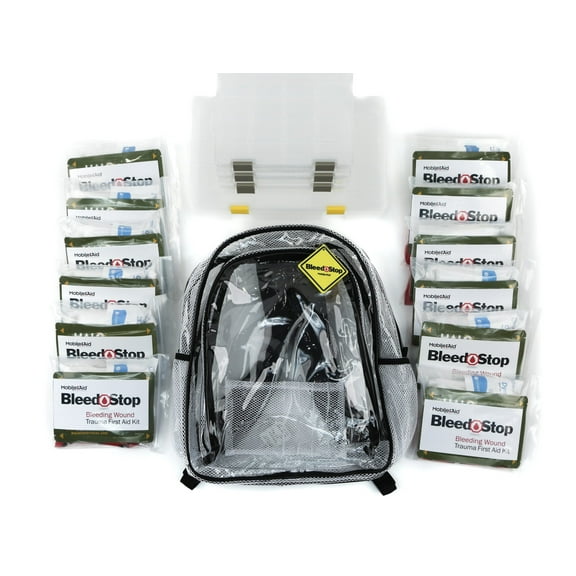 MobileAid Clear-View BleedStop High-Capacity Backpack Kit with 12 Bleeding Control Throw Packs