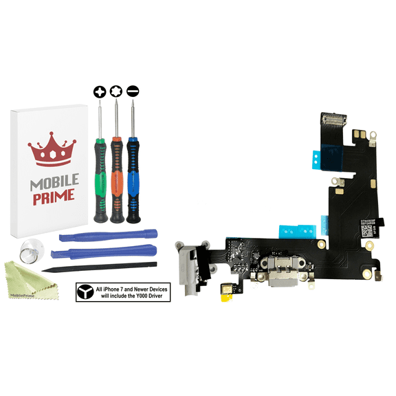 MobilePrime Gray Charging Charger Port Complete Professional Repair Kit with Tools Compatible for iPhone 6 Plus A1522,A1524,A1593