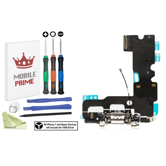 MobilePrime White Charging Charger Port Complete Professional Repair Kit Compatible with Tools for i-Phone 7 A1660, A1778, A1779