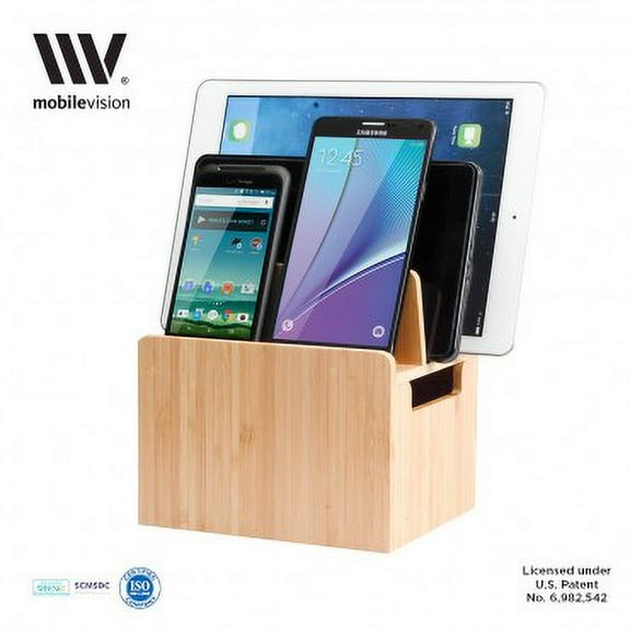 MobileVision Bamboo Personal and Compact Charging Stand and Desktop Organizer for Cell Phones, Tablets, and more