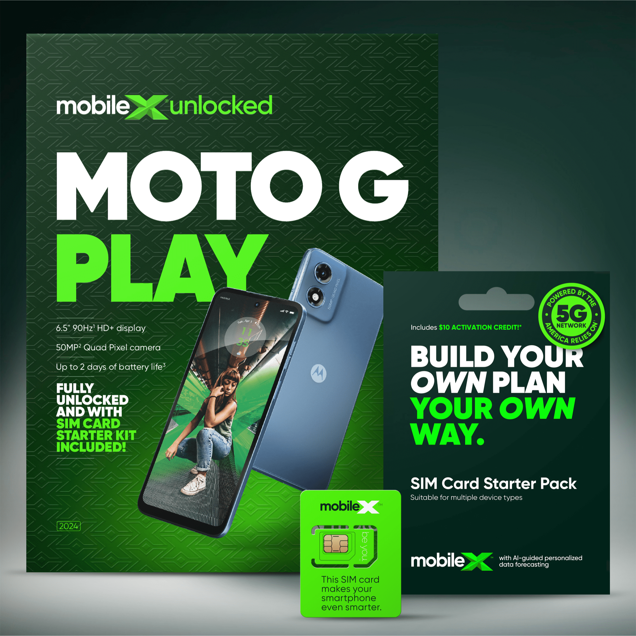 MobileX Moto G Play 2024 Unlocked Android Smartphone 64GB, Navy