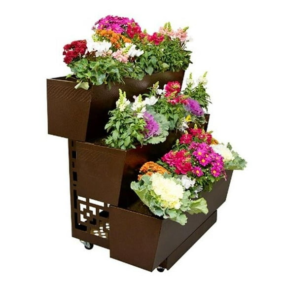 Mobilegro 3TT36 3 Tiered Modern Platinum Rectangular Mobile Garden Cart Planter