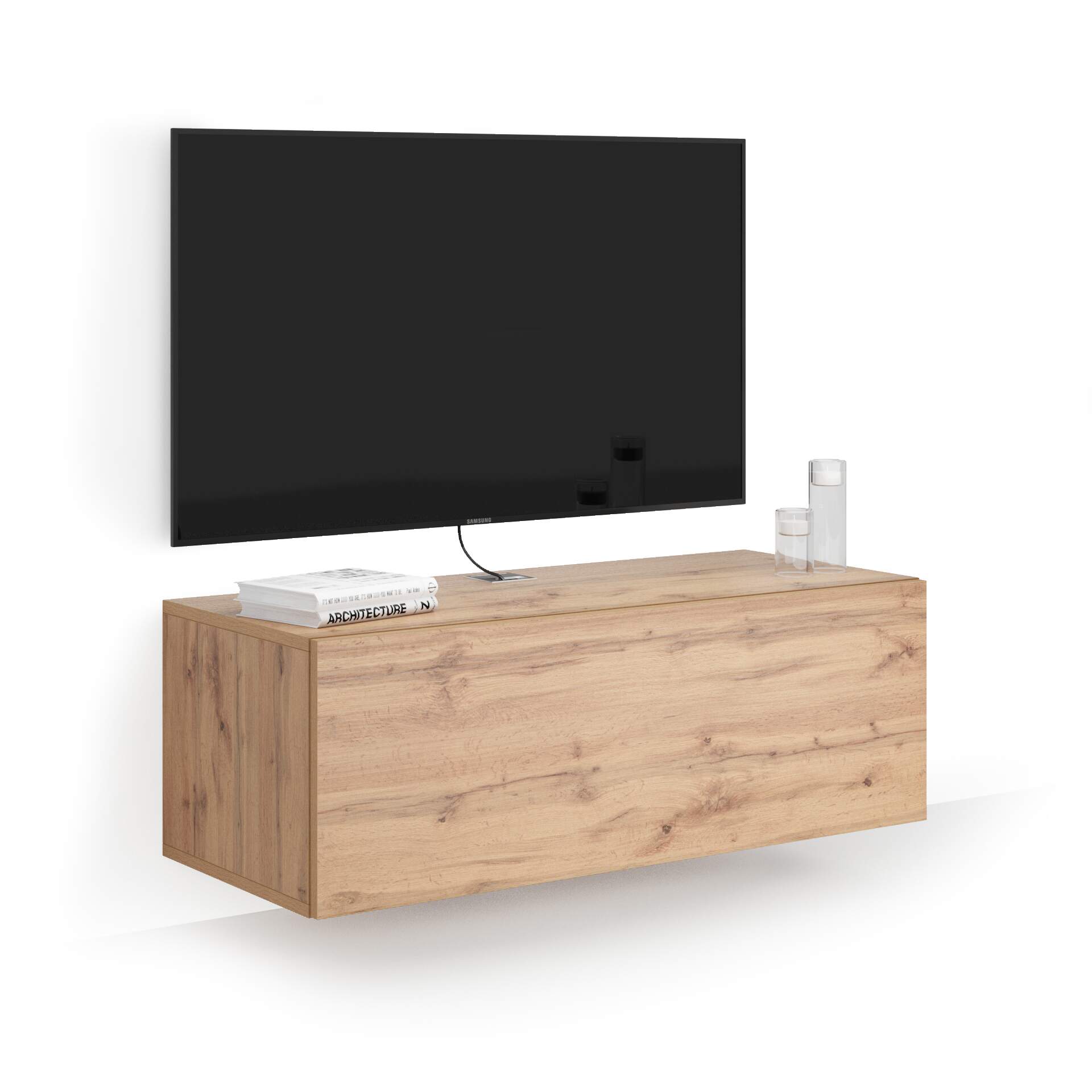 Mobili Fiver, Easy Wall TV Unit with Drawer, Rustic Oak, Tv Stand for