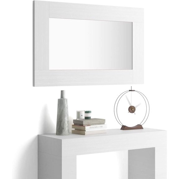 Mobili Fiver, Evolution Rectangular Wall Mirror, 46.5 x 28.7 in, Ashwood White, Made in Italy