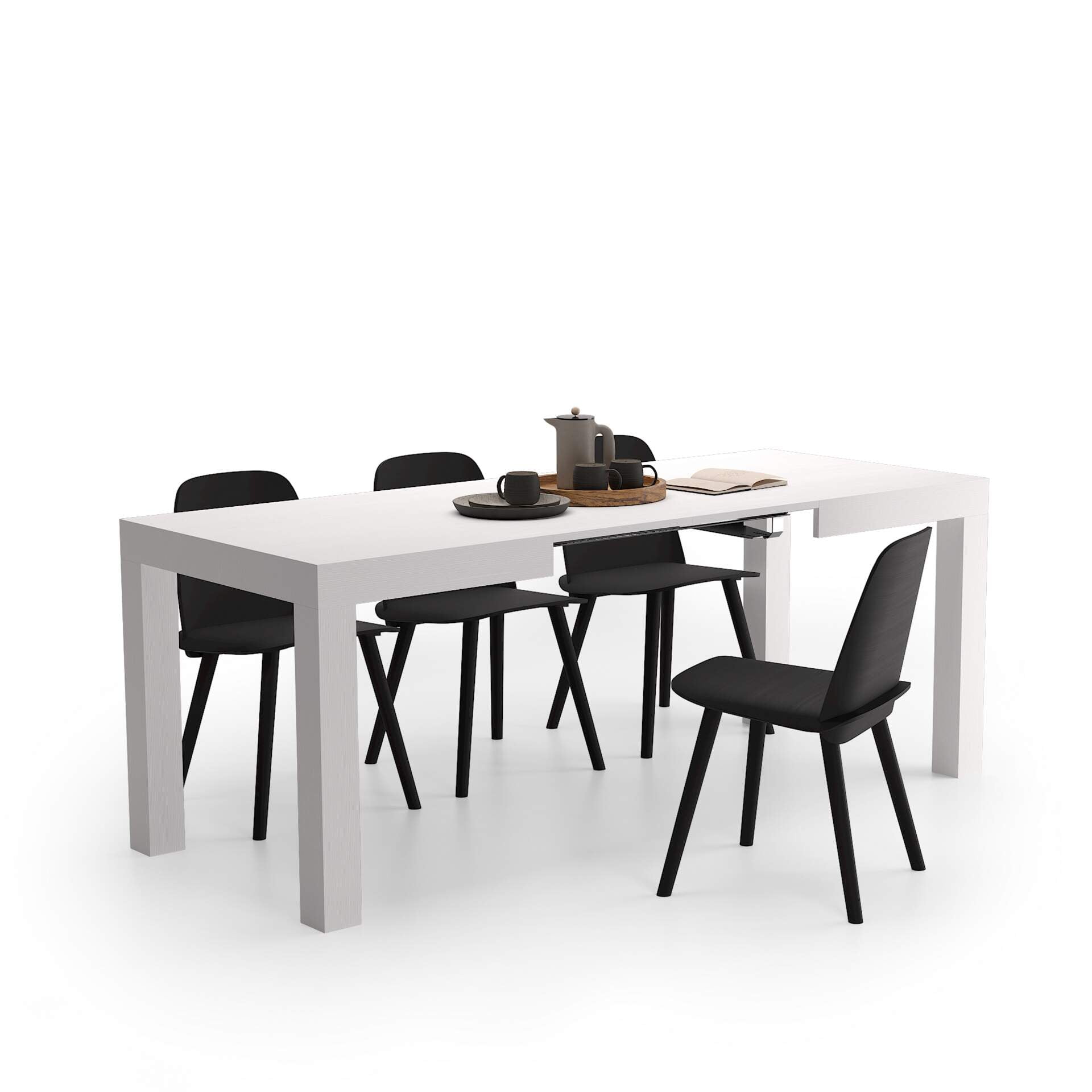 Mobili Fiver, First Extendable Table, High Gloss White, Made In Italy
