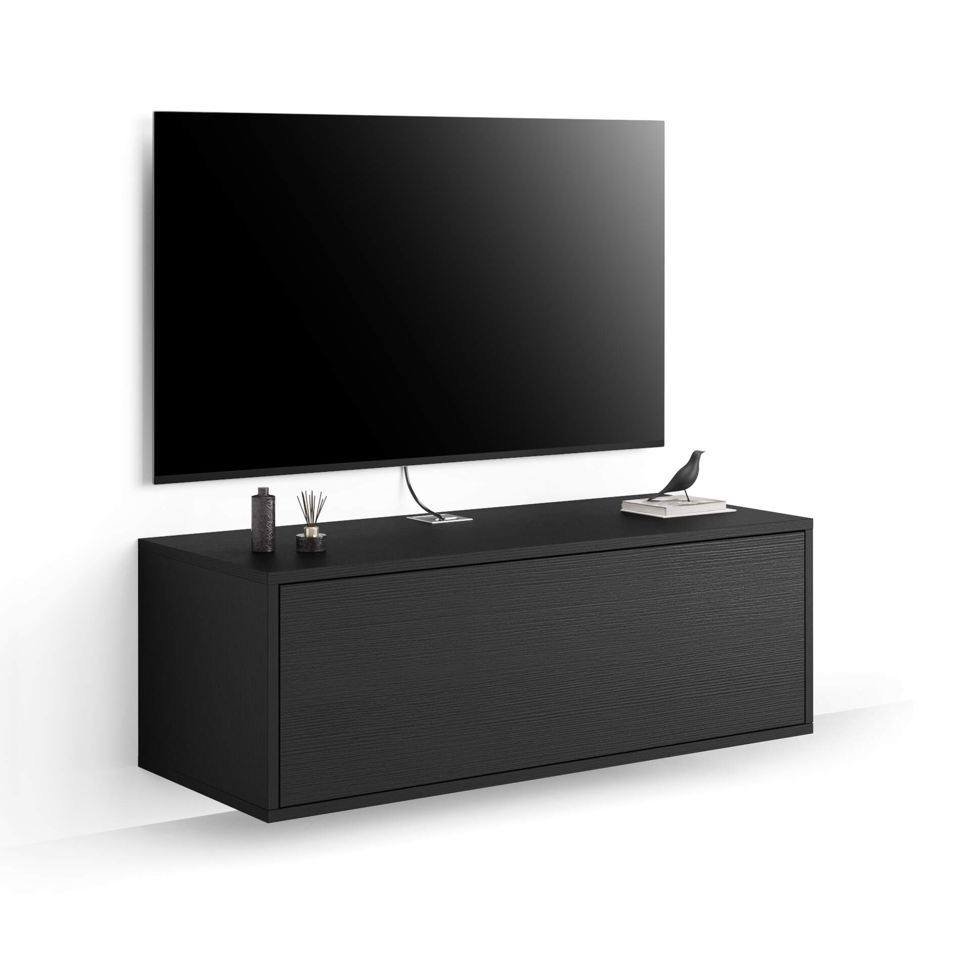 Mobili Fiver, Iacopo Wall TV Unit with Drawer, Ashwood Black, Tv Stand