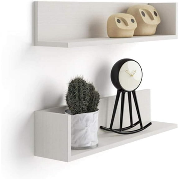 Mobili Fiver, Set of 2 Luxury Shelves, Ashwood White, Laminate-Finished, Made in Italy
