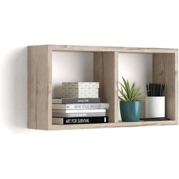 Mobili Fiver, Wall-Mounted Cube Shelf, First, Oak, Made in Italy