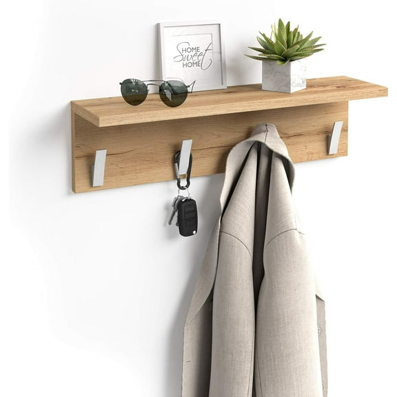 Mobili Fiver, Wall coat hanger, Rachele, 23.62 in, Rustic Oak, Made In Italy