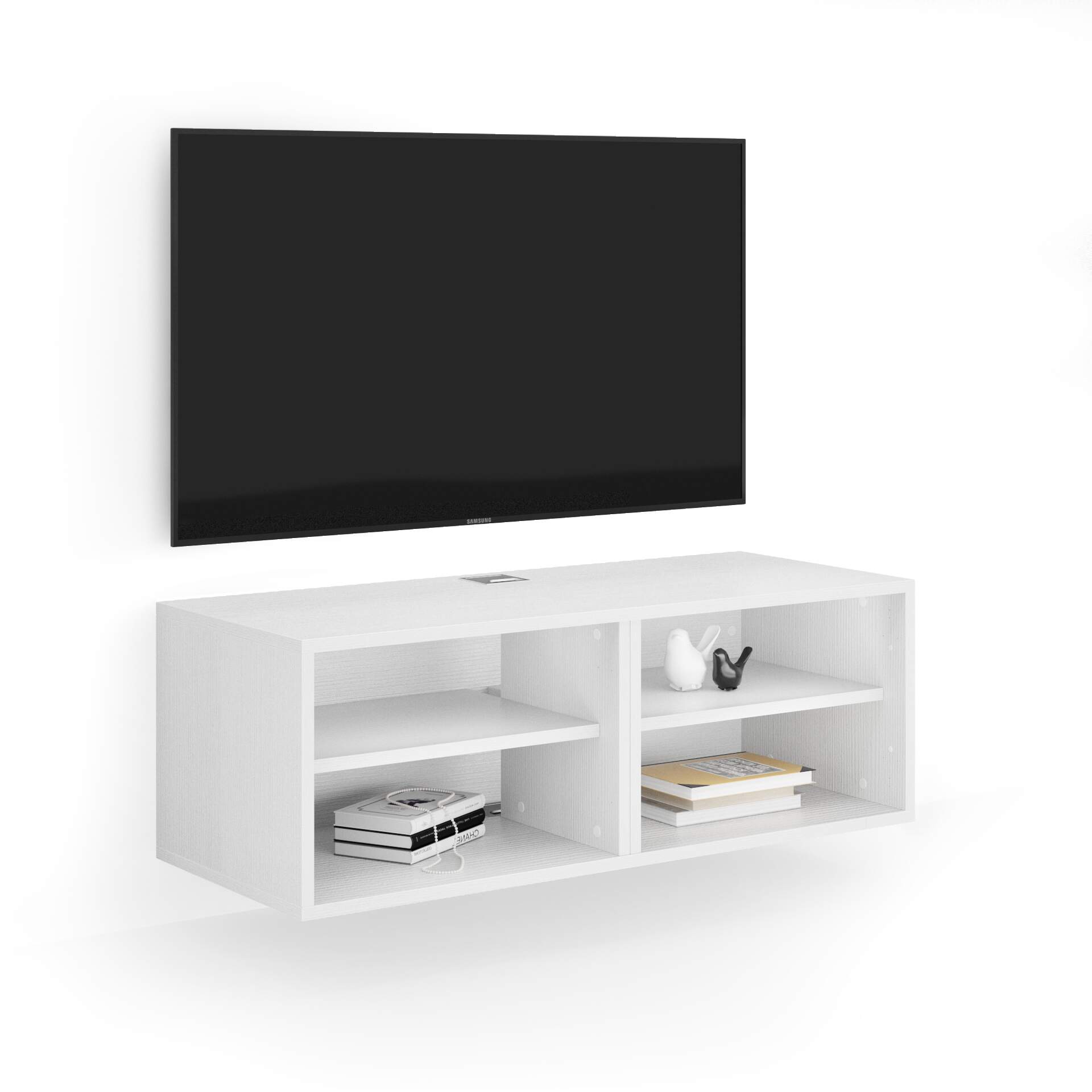 Mobili Fiver, X Wall TV Unit without Door, Ashwood White, Tv Stand for