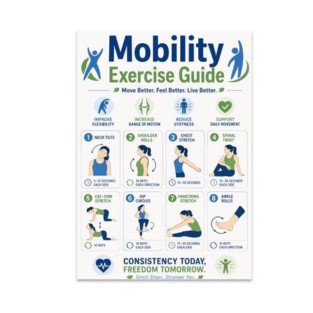 Mobility Exercise Guide Infographic - Rehab Enthusiast - 13x19 Poster Print