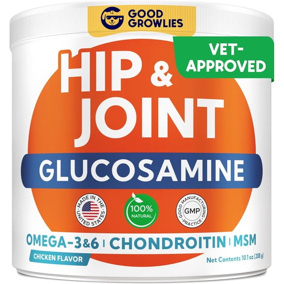 Glucosamine for Dogs Hip & Joint Supplement - Chondroitin, Omega-3, MSM - Joint Health & Pain Relief - Senior & Large Dogs - Made in USA - 120 Mobility Chews