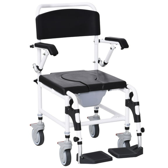Mobility Helper Wheelchair With Base, 17" Seat Width, Black, Waterproof, Detachable Bucket For Disabled Users Aid , Elderly