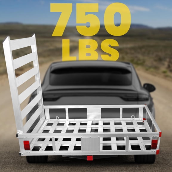 Mobility Hitch Mount Carrier, 50in x29.5in Silver Aluminum Scooter Transport Hauler with Fold-Down Ramp, Trailer Cargo Rack for Pickup Van SUV,750lbs Capacity,Fit Class III or IV 2in Receiver