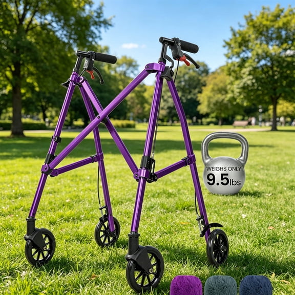 Mobility Lightweight Walker for Seniors - Narrow, Folding Walker w/Wheels for Small & Tight Spaces - Light Weight for Balance, Compact Doorways, Foldable - Portable & Collapsible for Travel