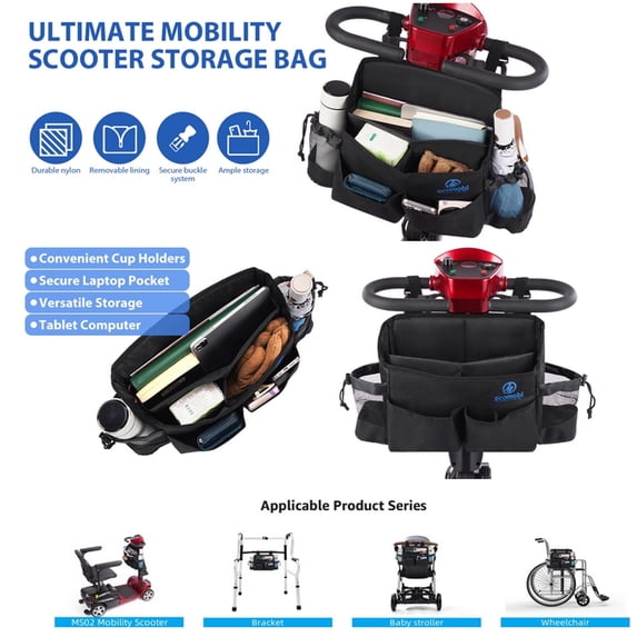 Mobility Scooter Bag,Multi-Pocket Organiser with Removable Lining for Mobility Scooter