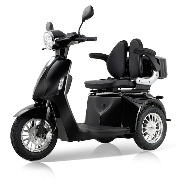 Mobility Scooter Secure 4-Wheel Adjustable with Charger, Basket & Cup Holder, Black