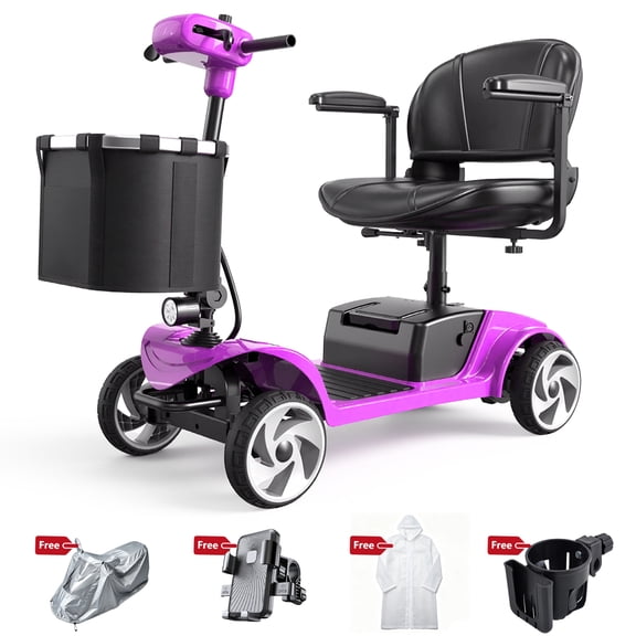 Mobility Scooter for Seniors and Adults, 4-Wheel Electric Powered Scooter, 350W Motor, Up to 15.6-Mile Range, 330 lb Capacity, Removable Battery, Adjustable Swivel Seat, Basket, Purple