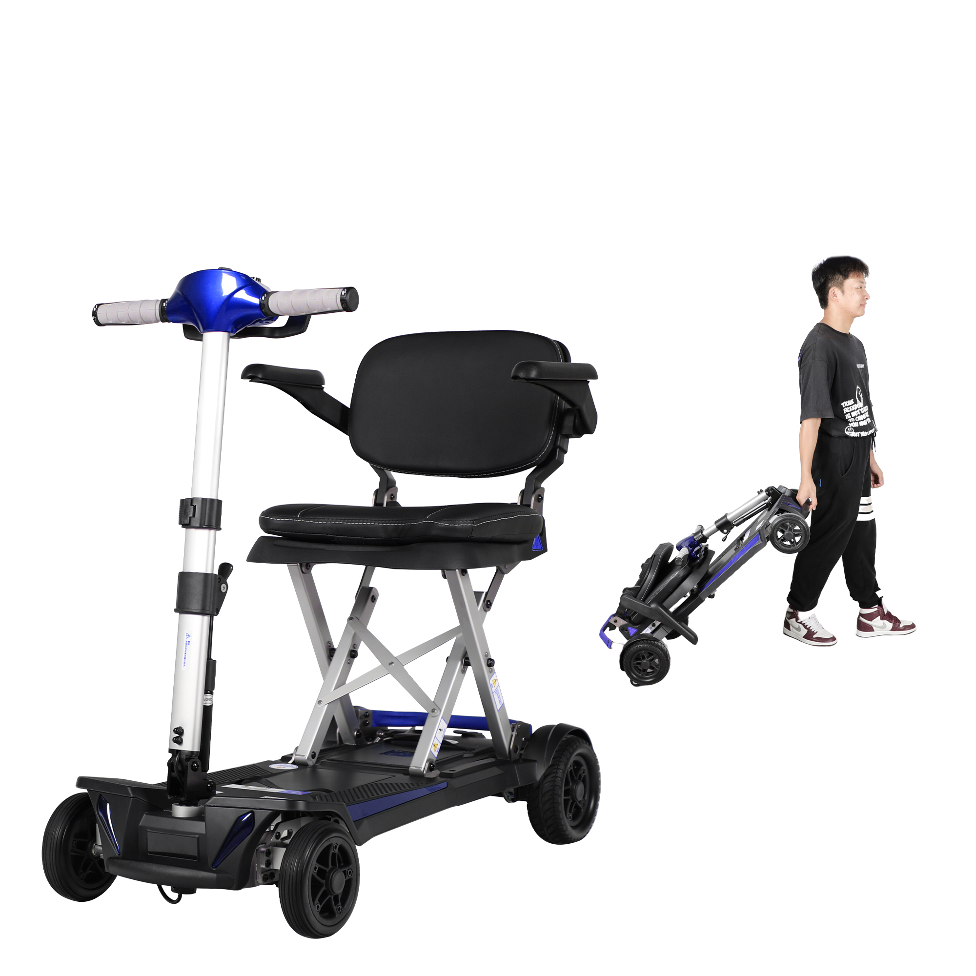 Mobility Scooter for Adults Senior, 4 Wheels Electric Powered Chargeable Device for Travel, Lightweight and Portable,Blue