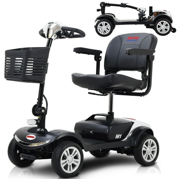 Mobility Scooter for Seniors, 300W Motor Compact Motorized Electric Scooter with Headlights, Anti-Tip wheels, Chrome