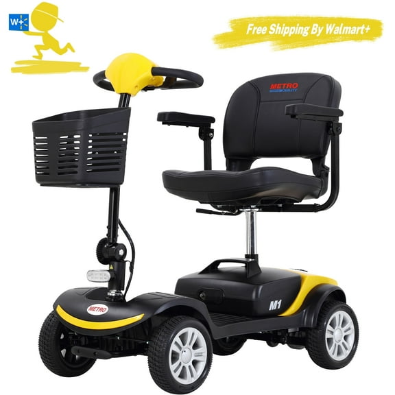 Mobility Scooter for Seniors, 300W Motor Compact Motorized Electric Scooter with Headlights, Anti-Tip wheels, Yellow