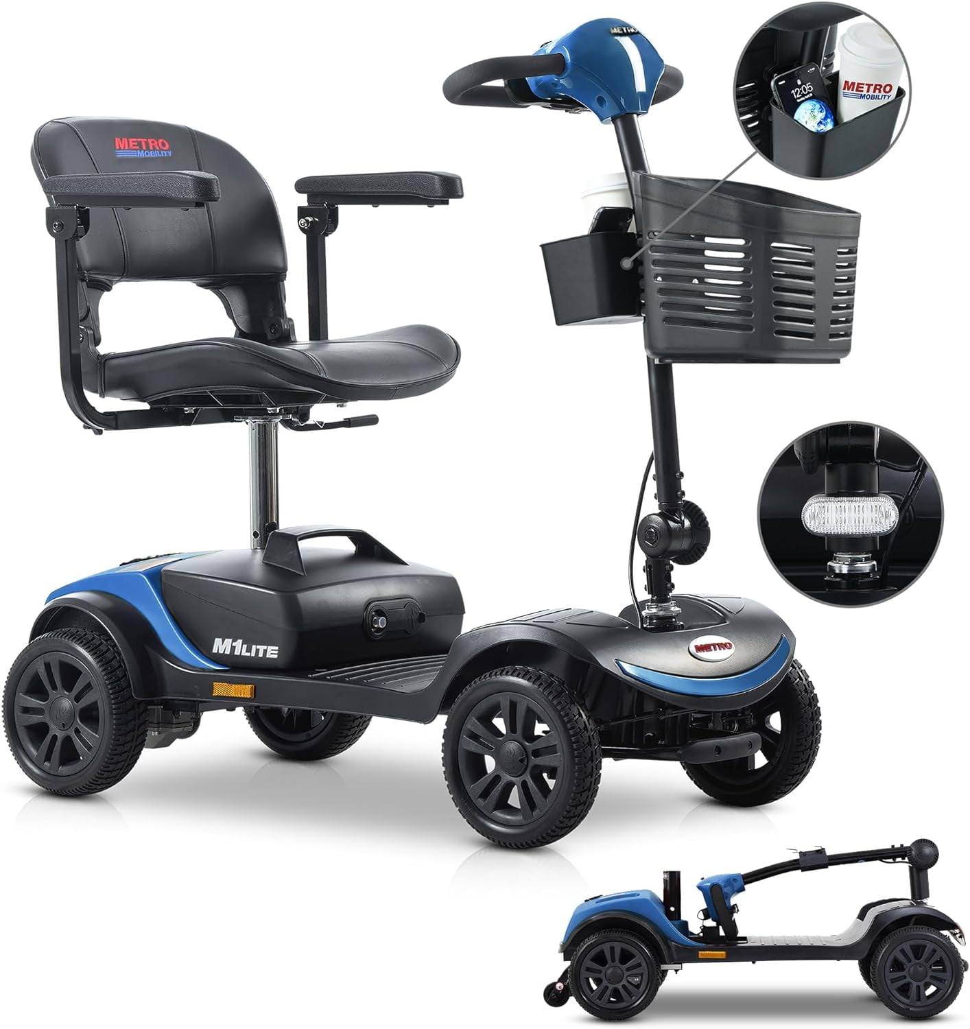 Mobility Scooters with Anti-Tip 4 Wheels,Heavy Duty Outdoor Power Electric Scooters,Lightweight Motorized Scooter with Headlights and Basket for Adults and Seniors, Red