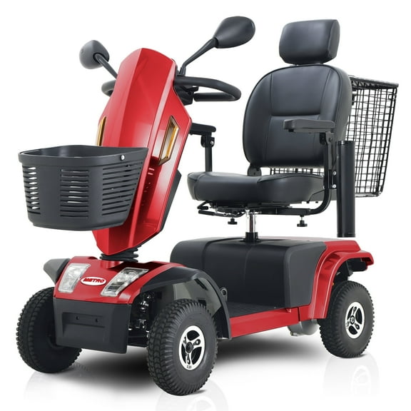 Metro Mobility Secure 4-Wheel Mobility Scooter with Charger, Basket & Cup Holder, Red, 350 lb Limit