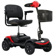 Mobility Scooters, Heavy Duty Compact AdultsElectric Scooters with 300W Motor, Motorized Scooter with Detachable Basket, Outdoor Senior Scooter With Anti-Tip wheel, Lite Red, SS550