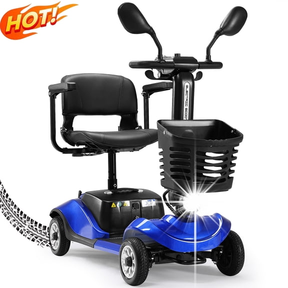 Mobility Scooters for Seniors, Foldable Mobile Wheelchair for Adults, 250W Electric Mobility Scooters for 20KM Mileage, Bright HeadLight, Rearview Mirror, Basket